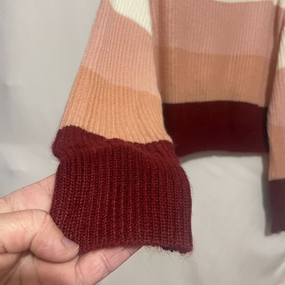 Pink Boxy Cropped Boat Neck Stripe Ribbed Knit Sweater - Picture 3 of 14